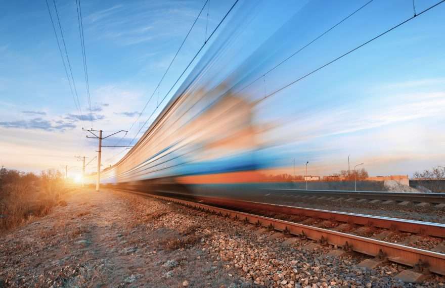 High speed train in motion on railroad track