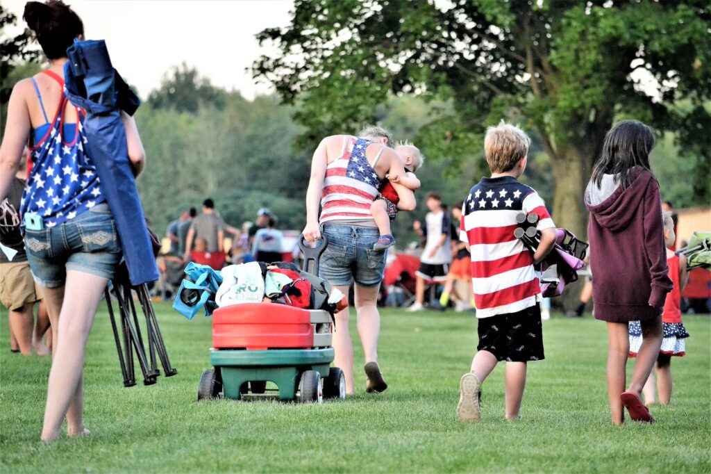 Family outting Fourth of July colorful event for fireworks